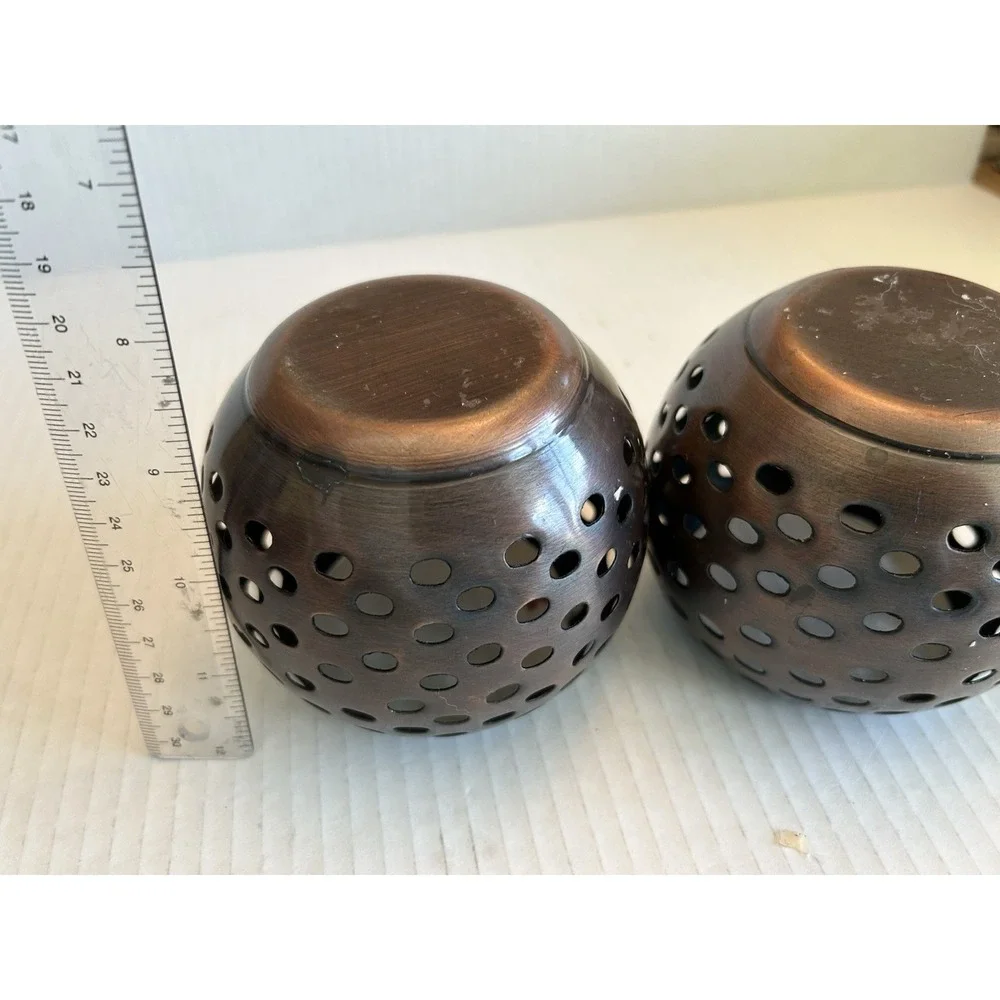 Brass Circular Bowel Shaped Votive Candle Holders X2 Spherical Multi Openings